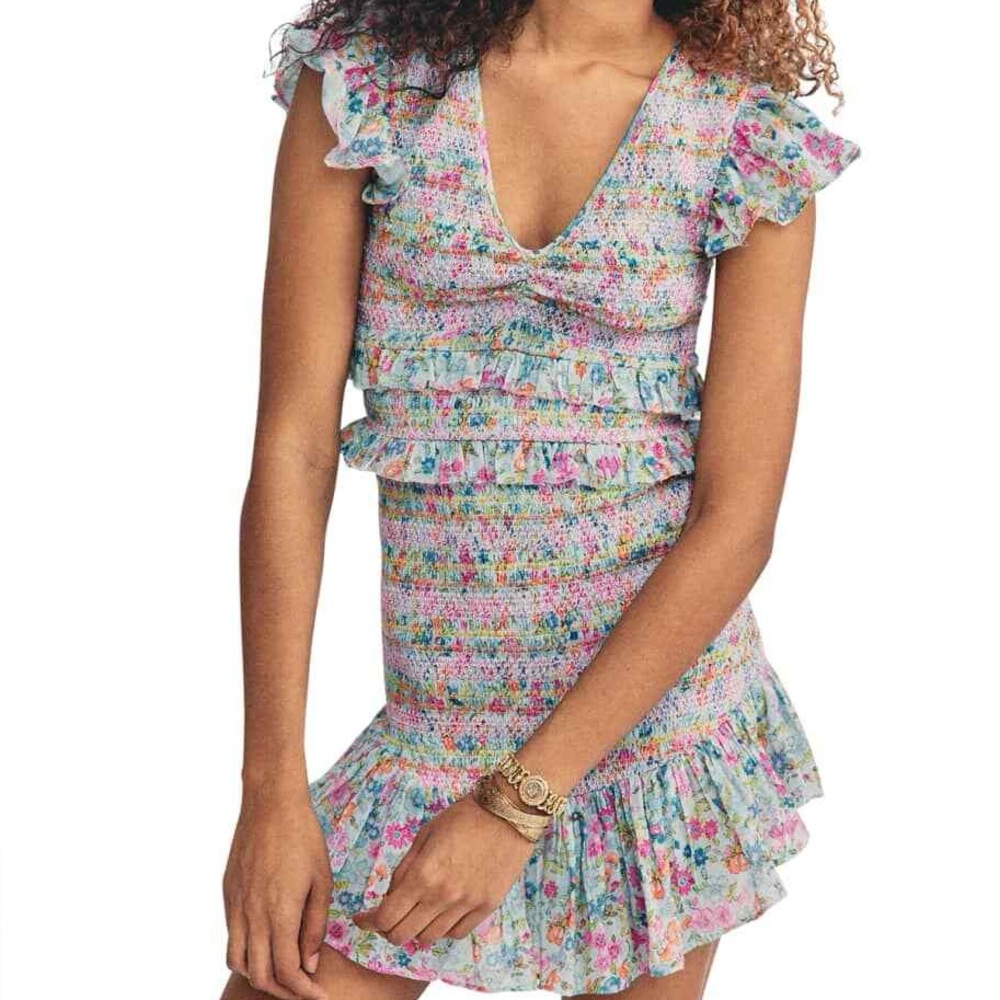 LoveShackFancy Sonora Floral Ruffle Mini Dress